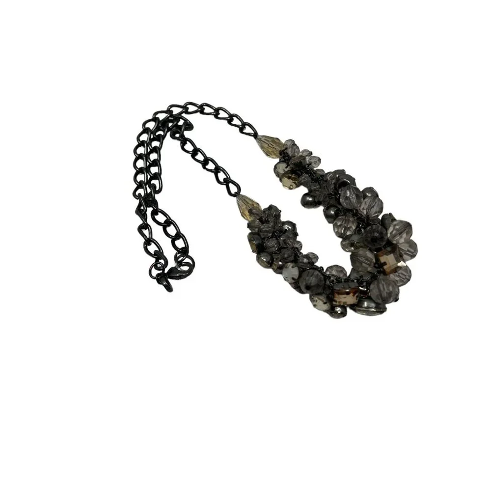 Loft Necklace Gunmetal Chain Purple‎ Clear Lucite Beads Cluster